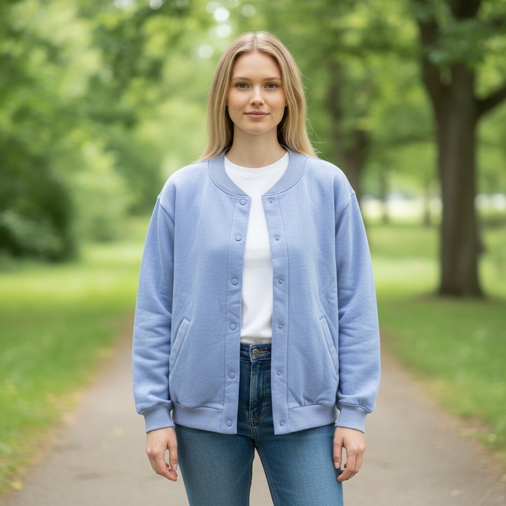Blair Snap Front Fleece Cardigan Large Periwinkle Blue Good Ribbed Trim Pockets